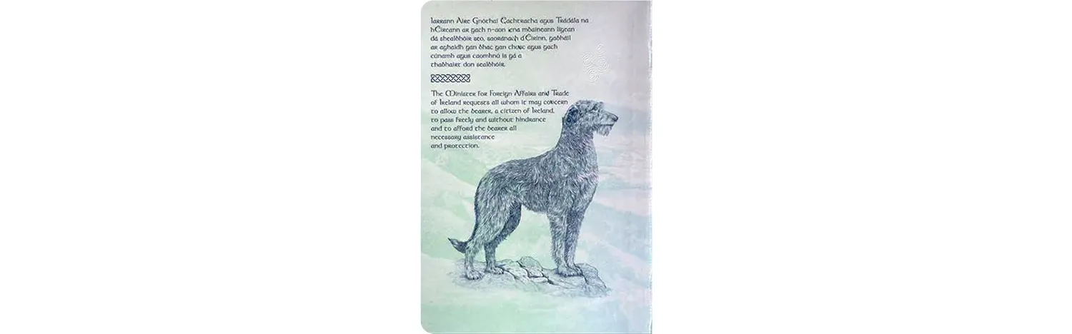 Irish wolfhound in a new Irish passport
